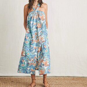 Faherty Maxi Dress Womens Bay Twist Paradise Blossom Floral Cotton Tropical Sz L